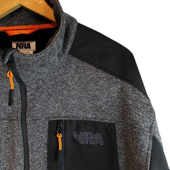 NRA Mens Soft Shell Full Zip Fleece Lined Two Tone Jacket Melange Gray Black XL - Picture 11 of 12